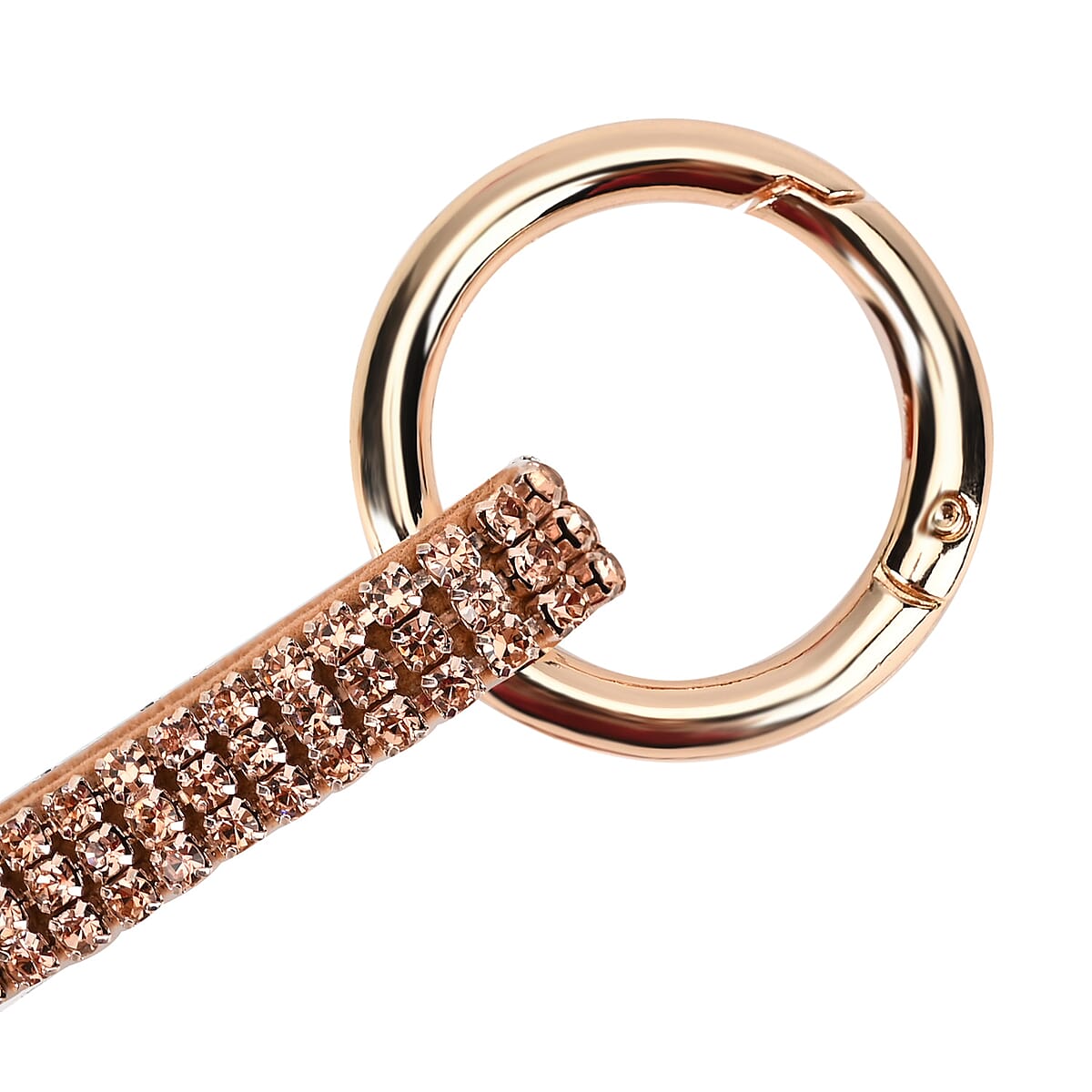 Set of 3 Champagne Sparkling Rhinestone Star, Heart, Round Keychain in Goldtone image number 3