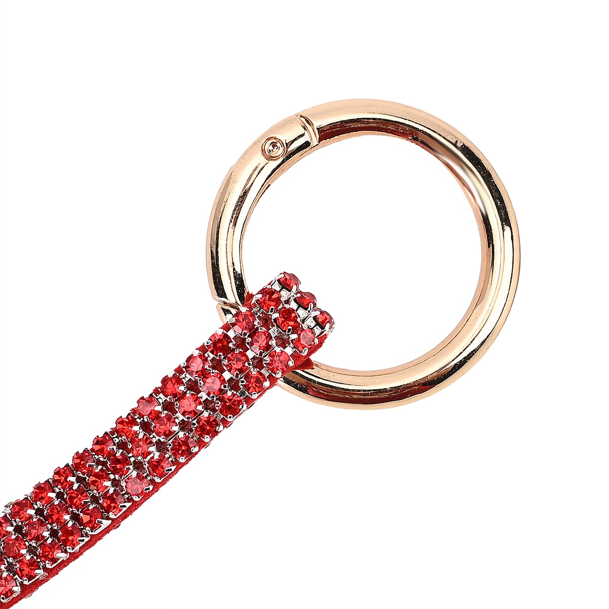 Set of 3 Red Sparkling Rhinestone Star, Heart, Round Keychain in Goldtone image number 2