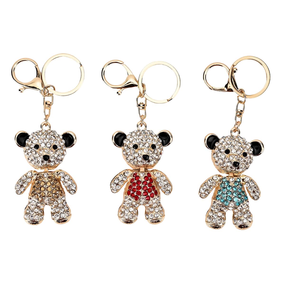 Set of 3 Sparkling Rhinestone Bear Keychain in Goldtone image number 0