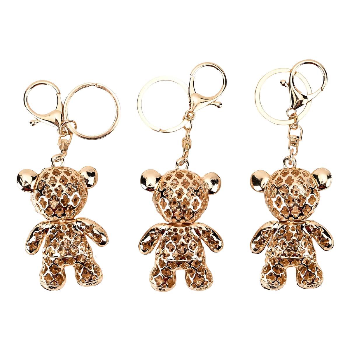 Set of 3 Sparkling Rhinestone Bear Keychain in Goldtone image number 2