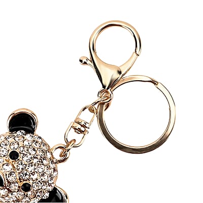 Set of 3 Sparkling Rhinestone Bear Keychain in Goldtone