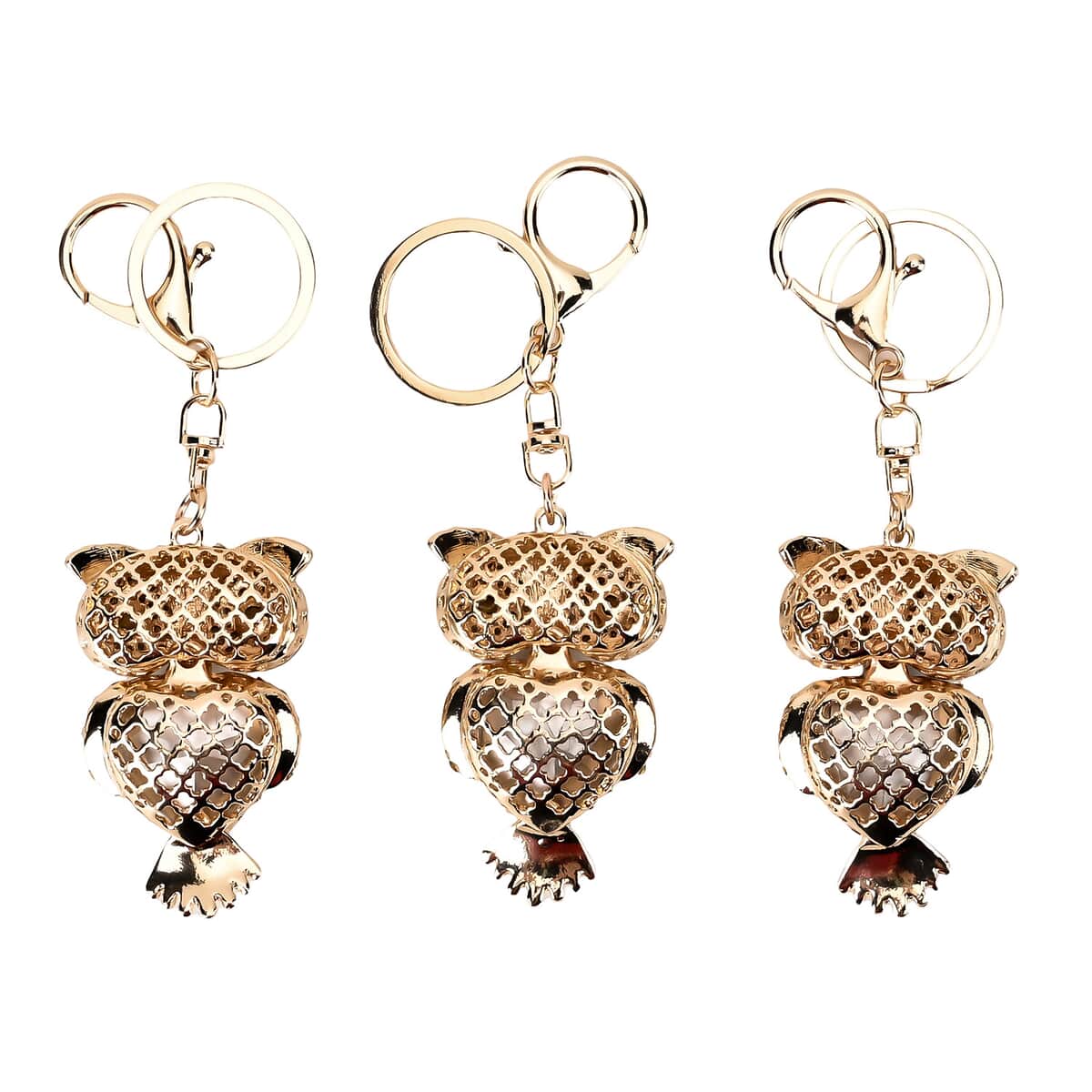 Set of 3 Multi Sparkling Rhinestone Owl Keychain in Goldtone image number 2