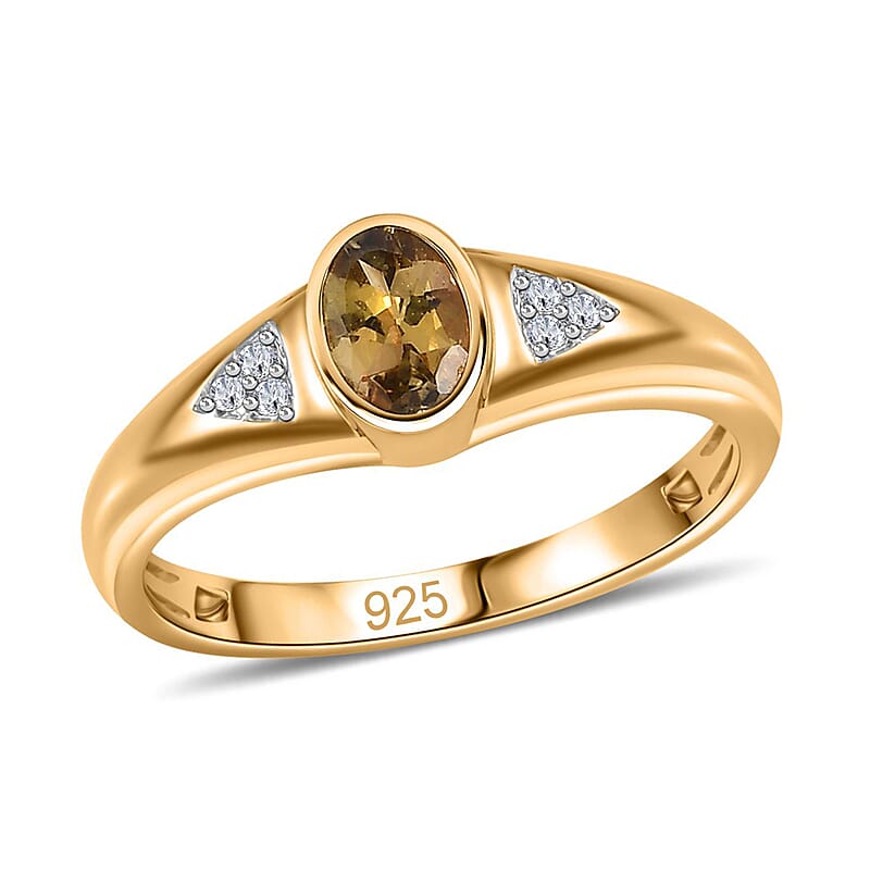 Natural Golden Tanzanite and White Zircon 0.50 ctw Ring