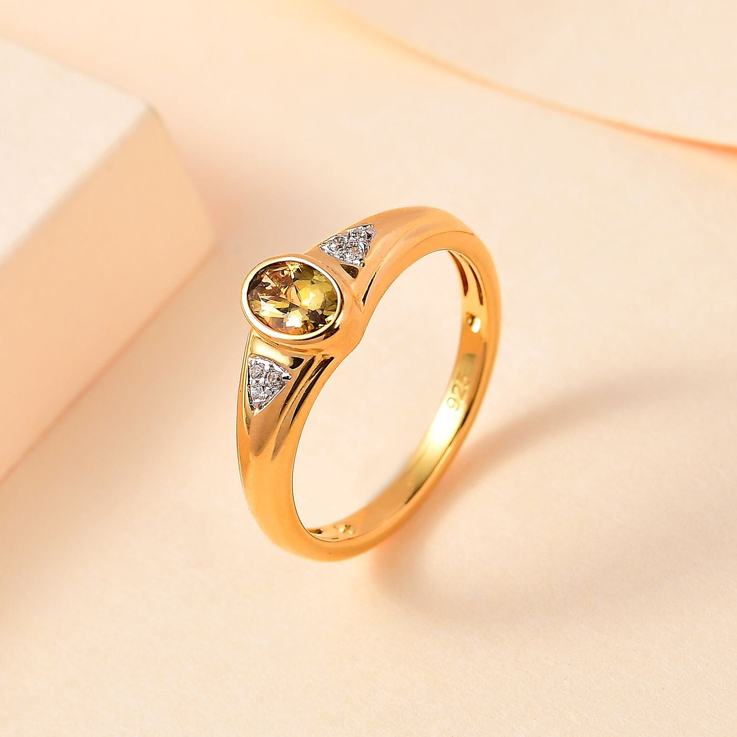 Natural Golden Tanzanite and White Zircon 0.50 ctw Ring