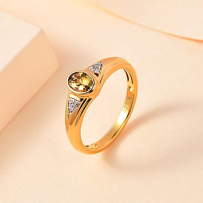 Natural Golden Tanzanite and White Zircon 0.50 ctw Ring