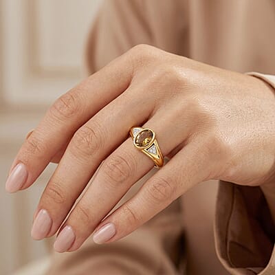 Natural Golden Tanzanite and White Zircon 0.50 ctw Ring