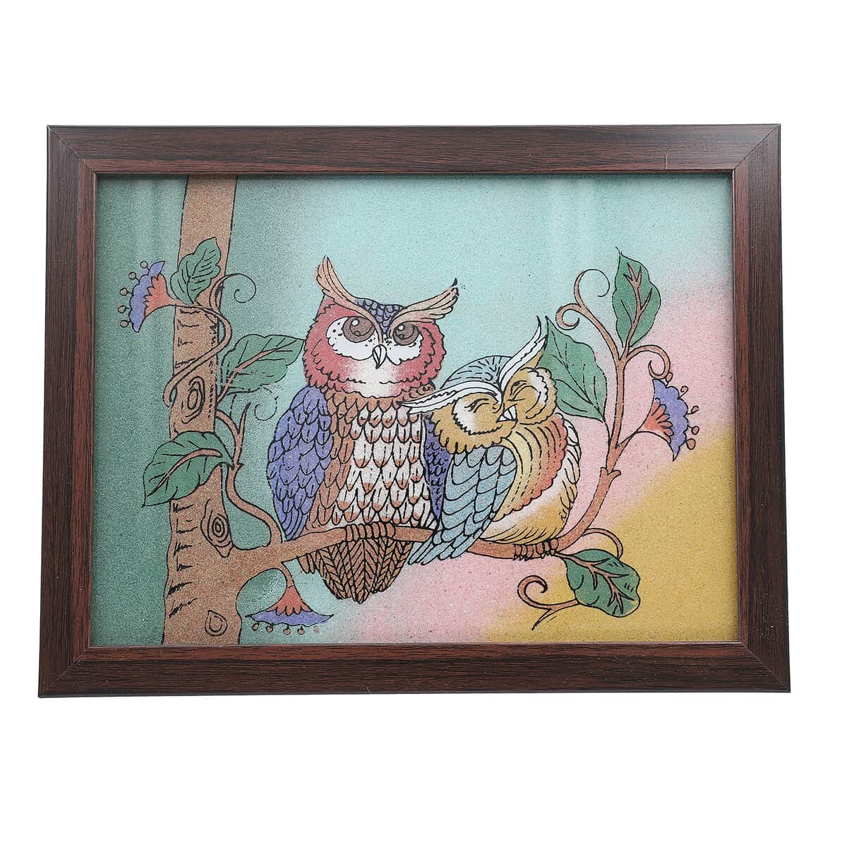 Set of 2 Handcrafted Gemstone Owl Painting image number 2