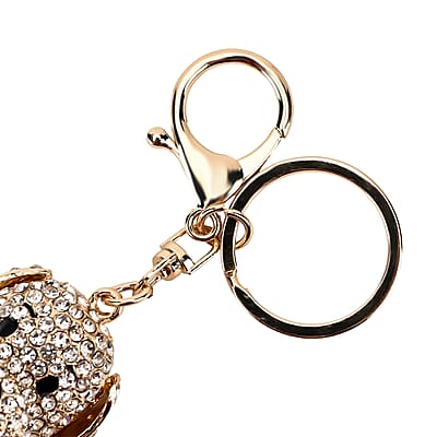 Set of 3 Sparkling Rhinestone Dog, Bear, Owl Keychain in Goldtone