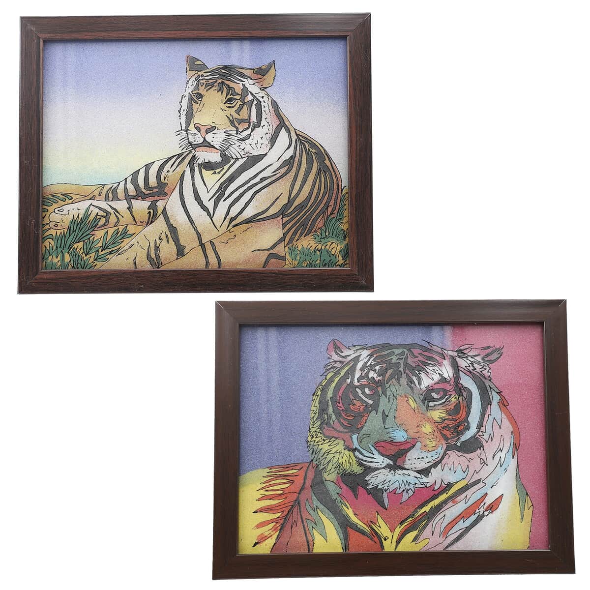 Set of 2 Handcrafted Gemstone Tiger Painting image number 0