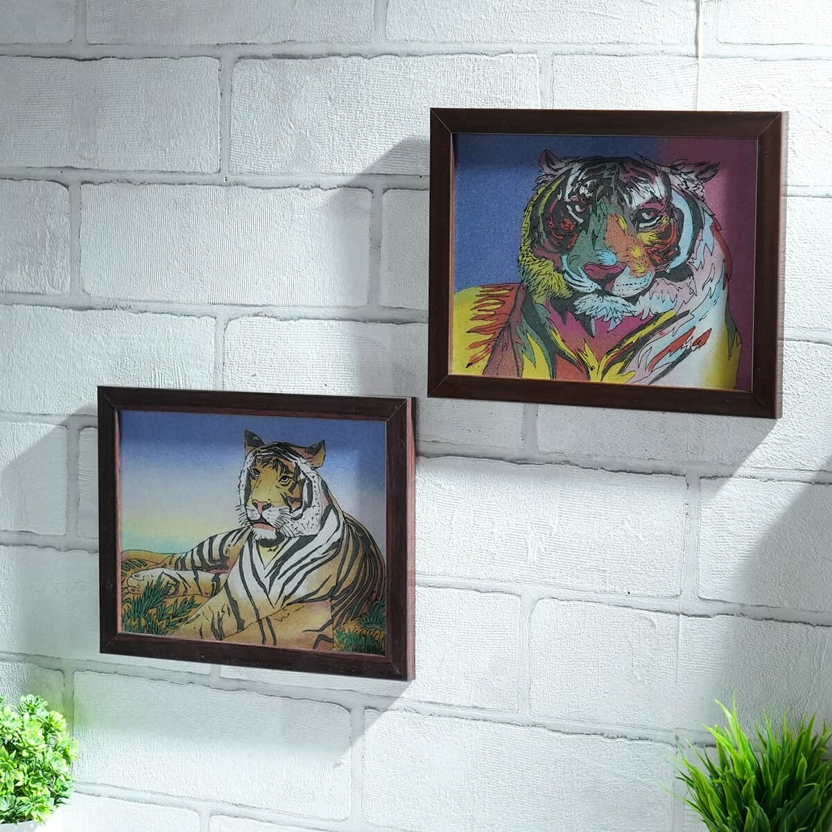 Set of 2 Handcrafted Gemstone Tiger Painting image number 1