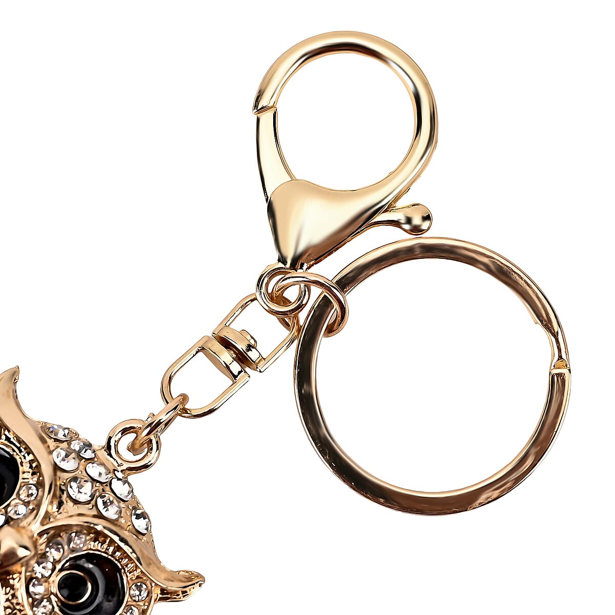 Set of 3 Pink, Black, Red Sparkling Rhinestone Owl Keychain in Goldtone image number 3