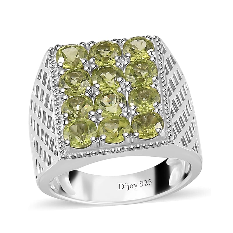 Peridot Men's Ring in Platinum Over Sterling Silver (Size 10.0) 3.65 ctw