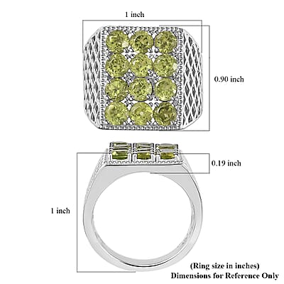 Peridot Men's Ring in Platinum Over Sterling Silver (Size 10.0) 3.65 ctw