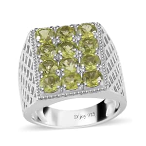 Peridot Men's Ring in Platinum Over Sterling Silver (Size 11.0) 3.65 ctw