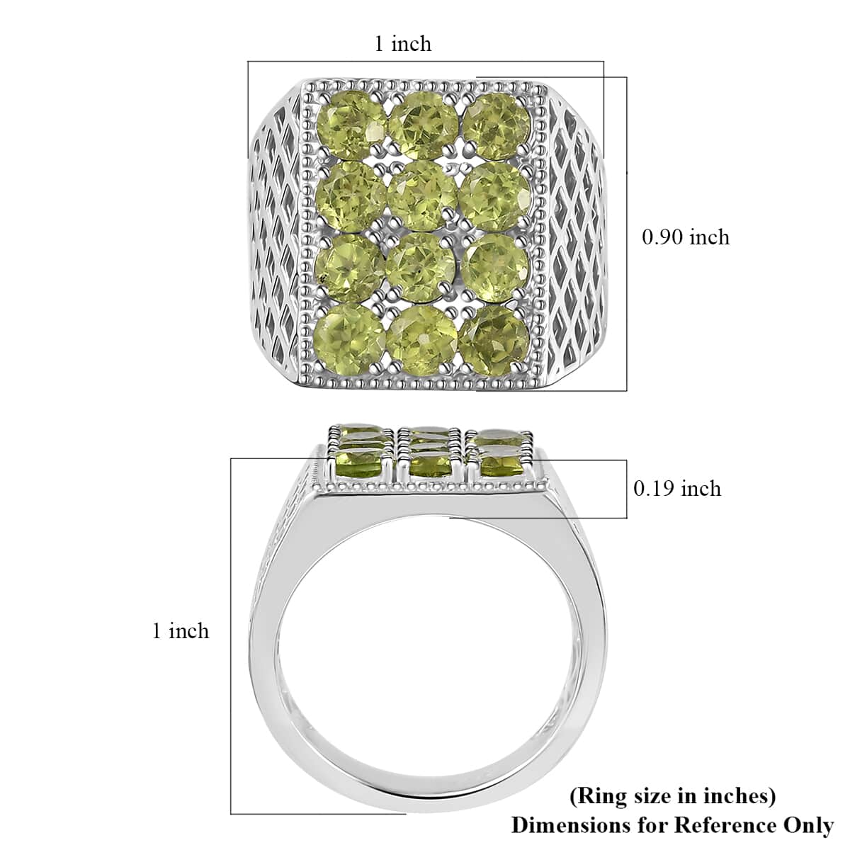 Peridot Men's Ring in Platinum Over Sterling Silver (Size 13.0) 3.65 ctw image number 5