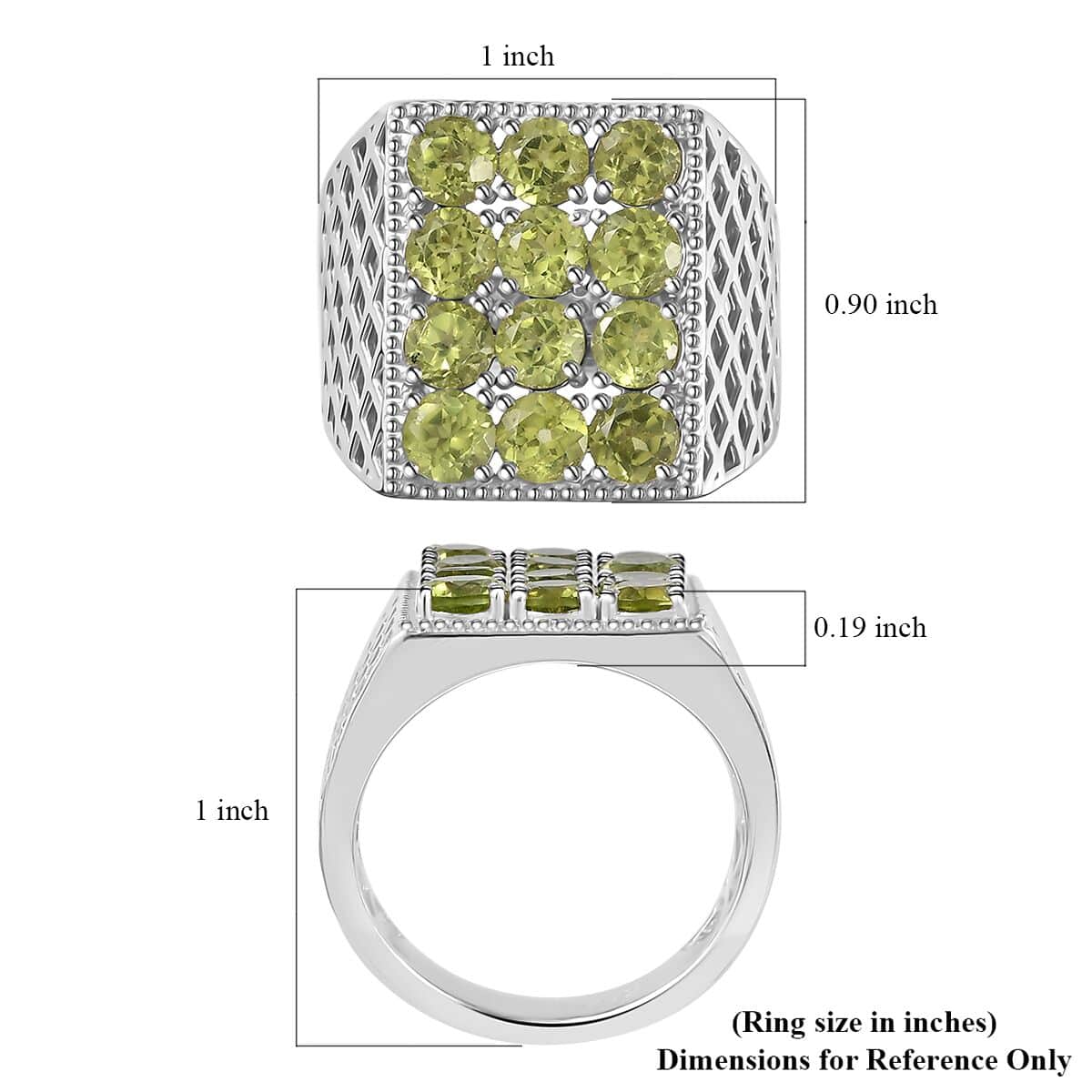 Peridot Men's Ring in Platinum Over Sterling Silver (Size 9.0) 3.65 ctw image number 5