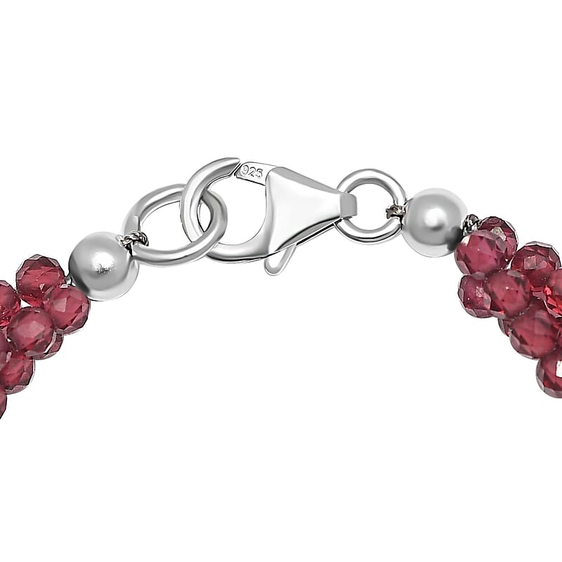 Orissa Rhodolite Garnet Beaded 3 Layer Twisted Bracelet in Sterling Silver (6.50 In) 40.00 ctw