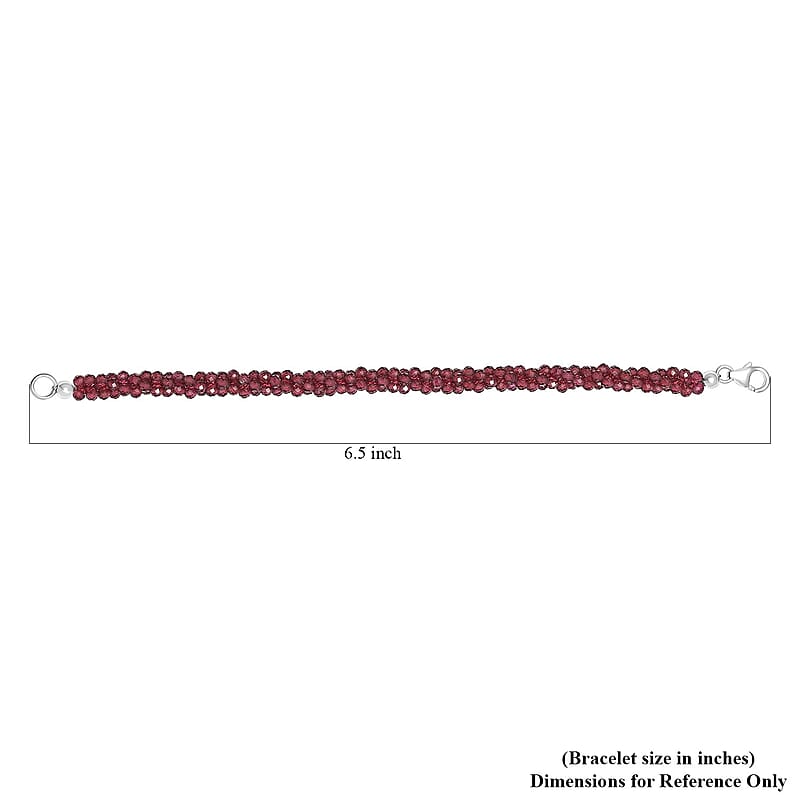 Orissa Rhodolite Garnet Beaded 3 Layer Twisted Bracelet in Sterling Silver (6.50 In) 40.00 ctw
