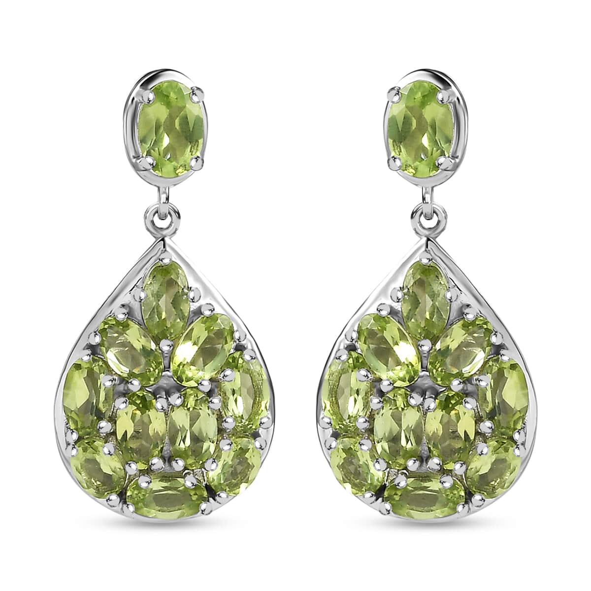 Peridot Dangling Earrings in Platinum Over Sterling Silver 6.15 ctw image number 0