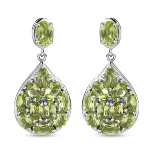 Peridot Dangling Earrings in Platinum Over Sterling Silver 6.15 ctw