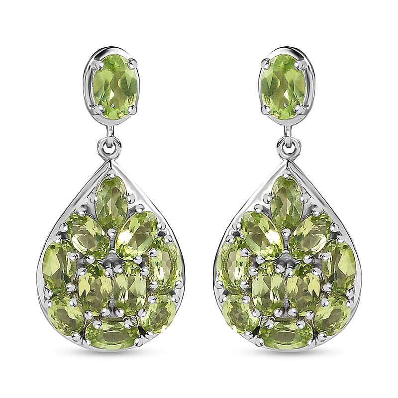 Peridot Dangling Earrings in Platinum Over Sterling Silver 6.15 ctw