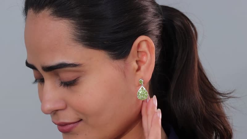 Peridot Dangling Earrings in Platinum Over Sterling Silver 6.15 ctw