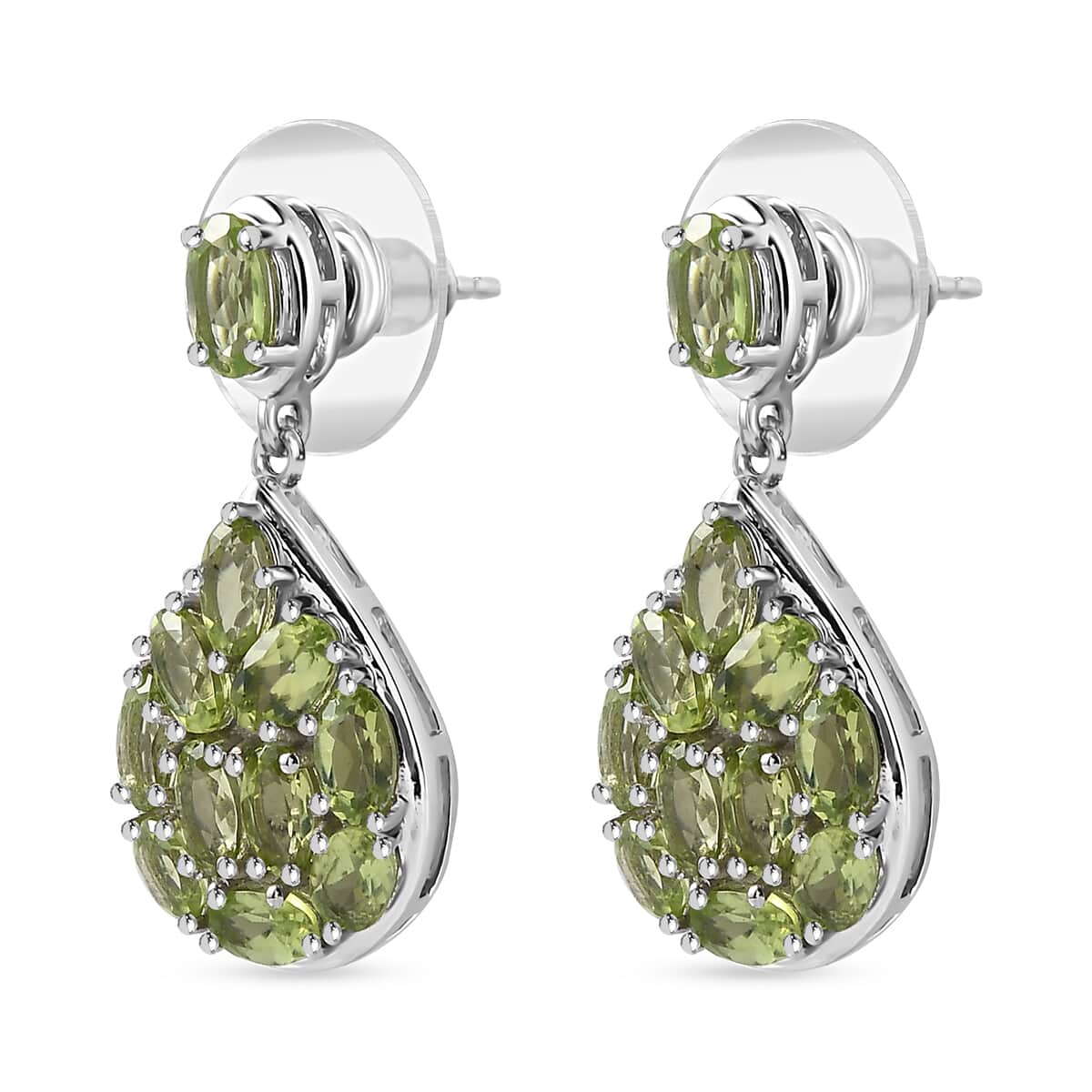 Peridot Dangling Earrings in Platinum Over Sterling Silver 6.15 ctw image number 3