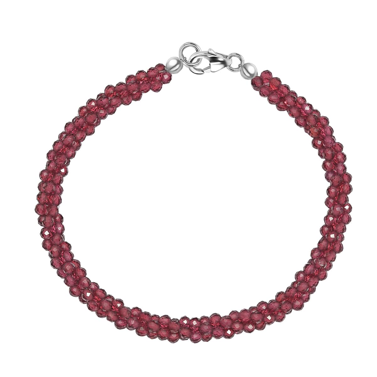 Orissa Rhodolite Garnet Beaded 3 Layer Twisted Bracelet in Sterling Silver (8.00 In) 50.00 ctw image number 0