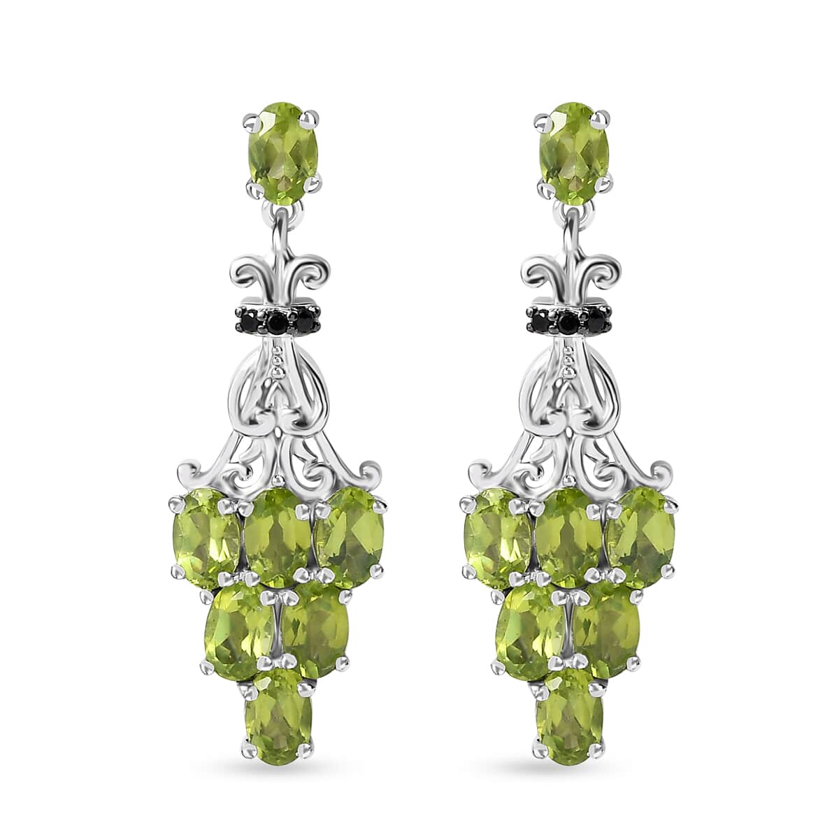 Peridot and Thai Black Spinel Dangling Earrings in Platinum Over Sterling Silver (Del. in 10-12 Days) 6.70 ctw image number 0