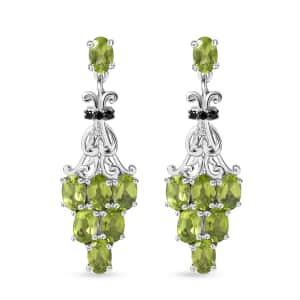 Peridot and Thai Black Spinel Dangling Earrings in Platinum Over Sterling Silver (Del. in 10-12 Days) 6.70 ctw