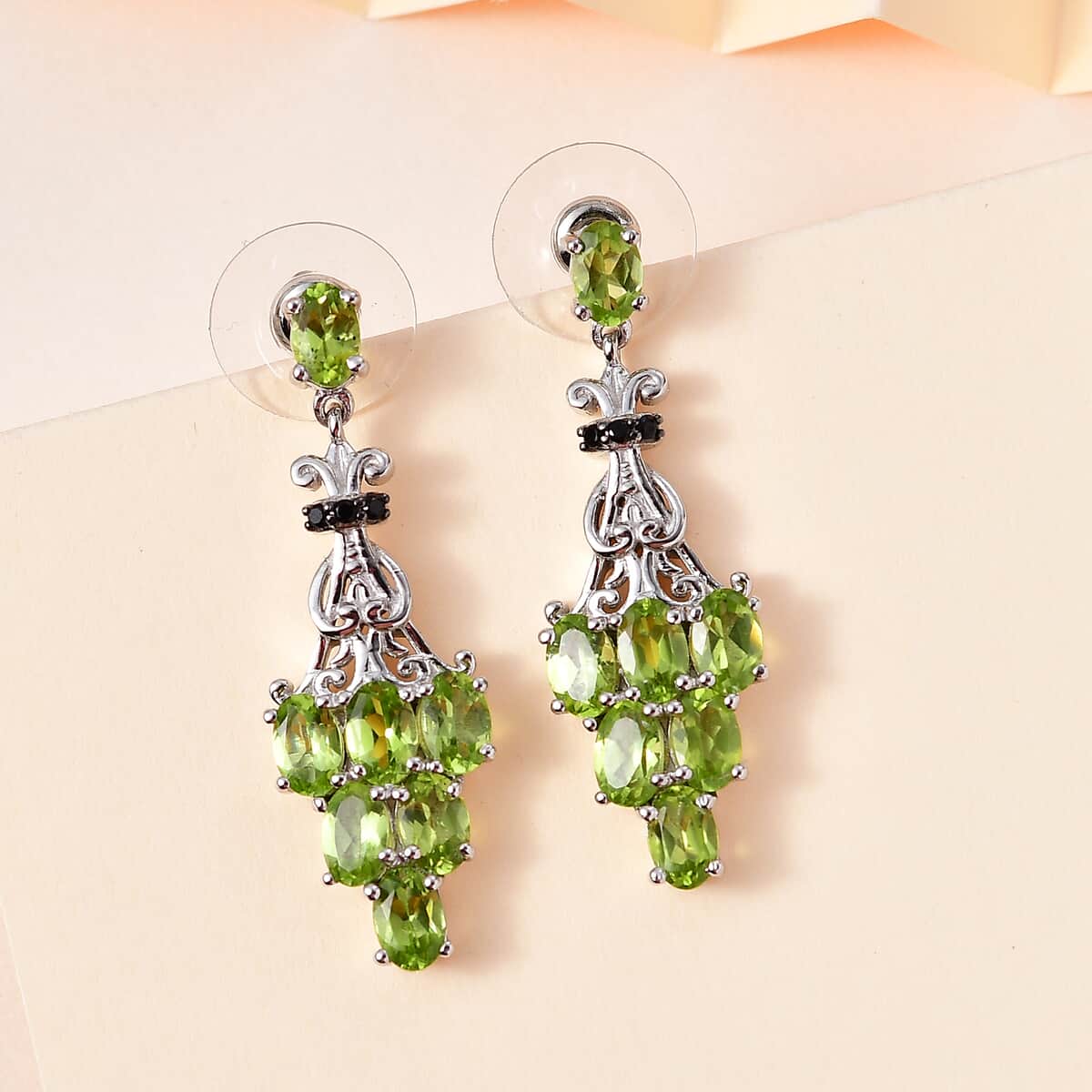 Peridot and Thai Black Spinel Dangling Earrings in Platinum Over Sterling Silver (Del. in 10-12 Days) 6.70 ctw image number 1