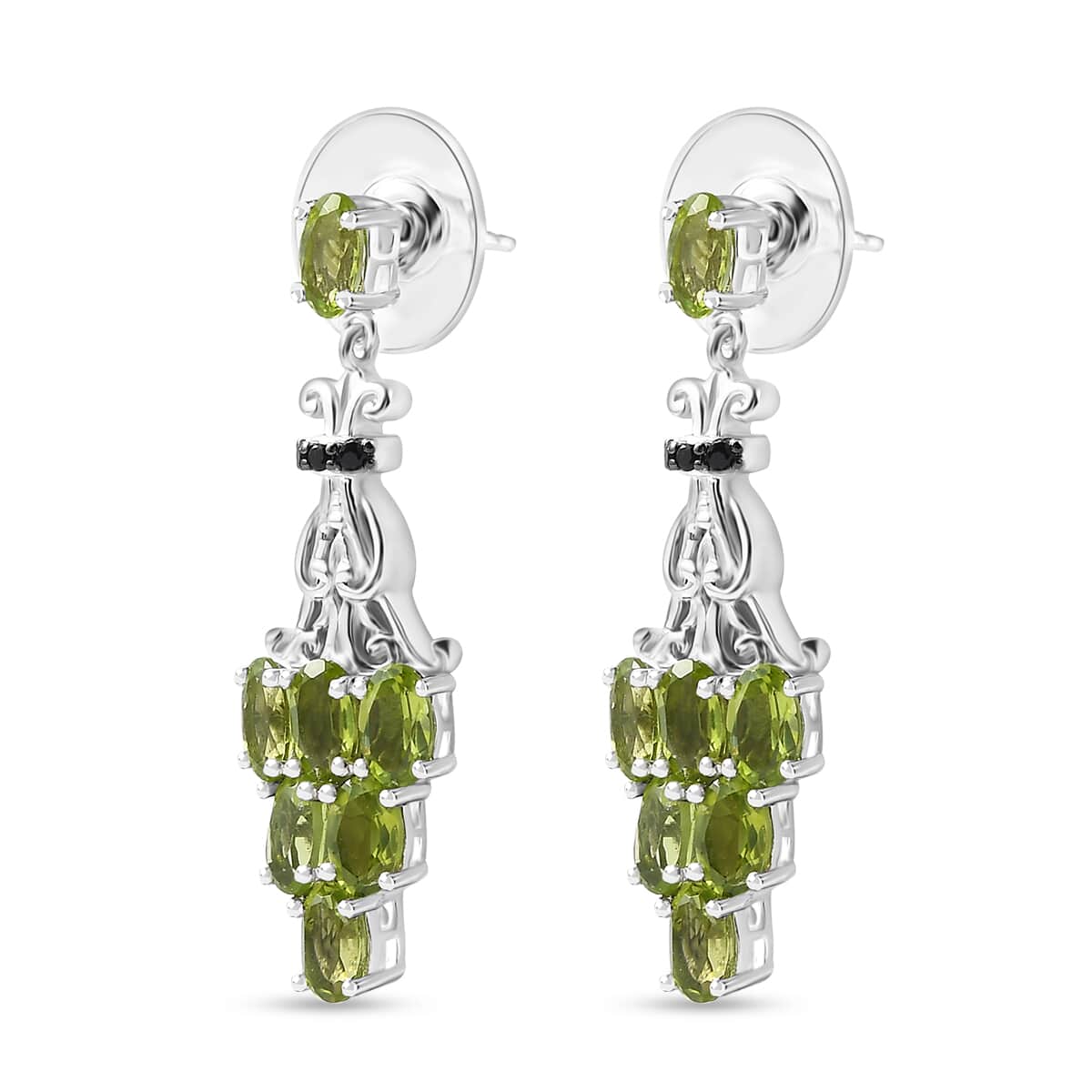 Peridot and Thai Black Spinel Dangling Earrings in Platinum Over Sterling Silver (Del. in 10-12 Days) 6.70 ctw image number 3