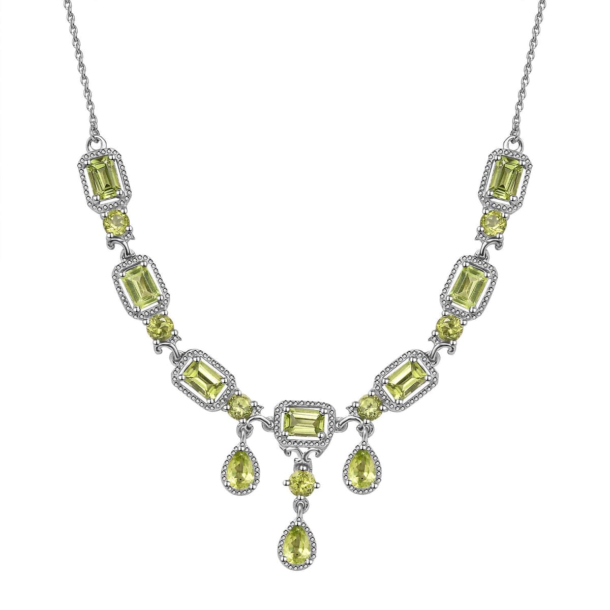 Peridot Necklace 18-20 Inches in Platinum Over Sterling Silver 7.80 ctw image number 0