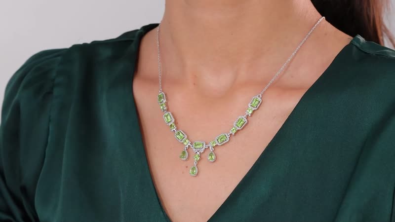 Peridot Necklace 18-20 Inches in Platinum Over Sterling Silver 7.80 ctw
