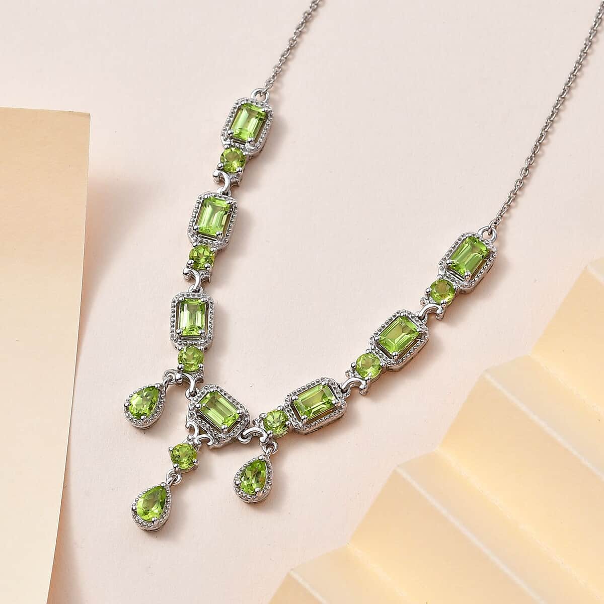 Peridot Necklace 18-20 Inches in Platinum Over Sterling Silver 7.80 ctw image number 1