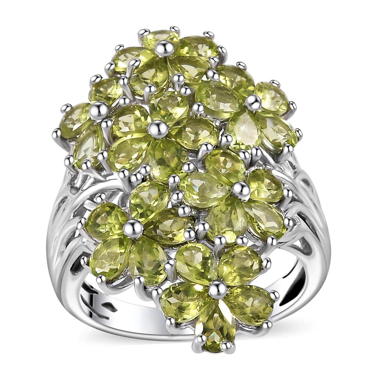 Peridot Floral Ring in Platinum Over Sterling Silver (Size 10.0) 5.25 ctw image number 0