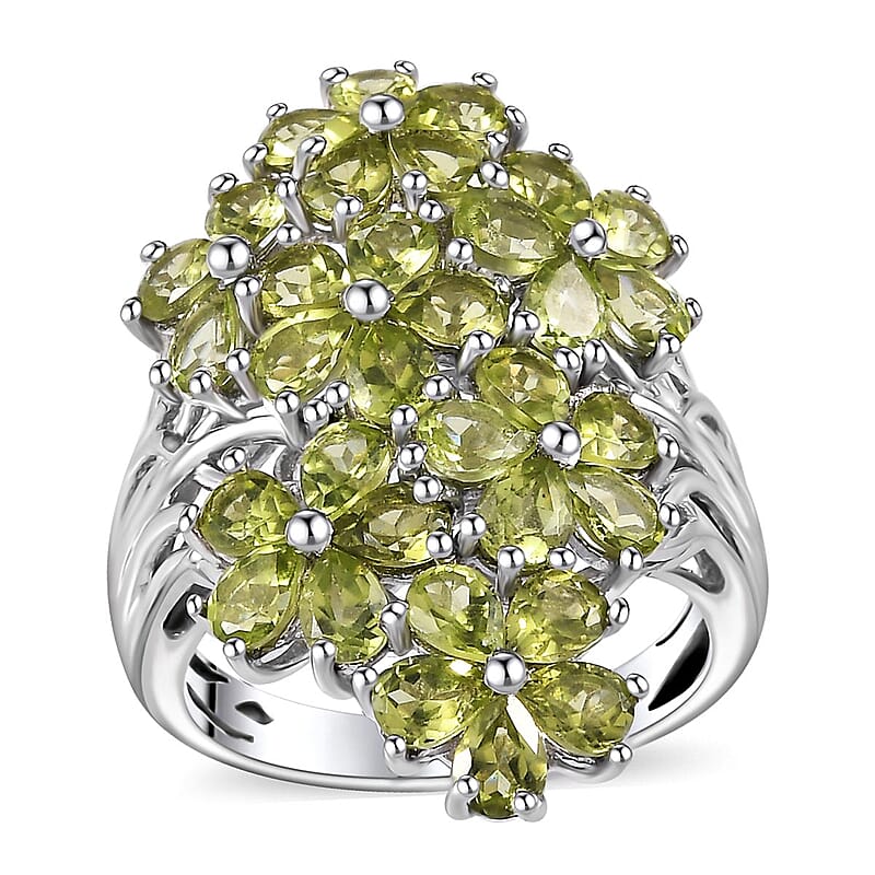 Peridot Floral Ring in Platinum Over Sterling Silver (Size 10.0) 5.25 ctw
