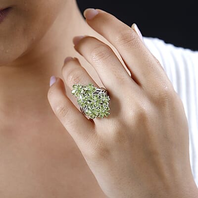 Peridot Floral Ring in Platinum Over Sterling Silver (Size 10.0) 5.25 ctw