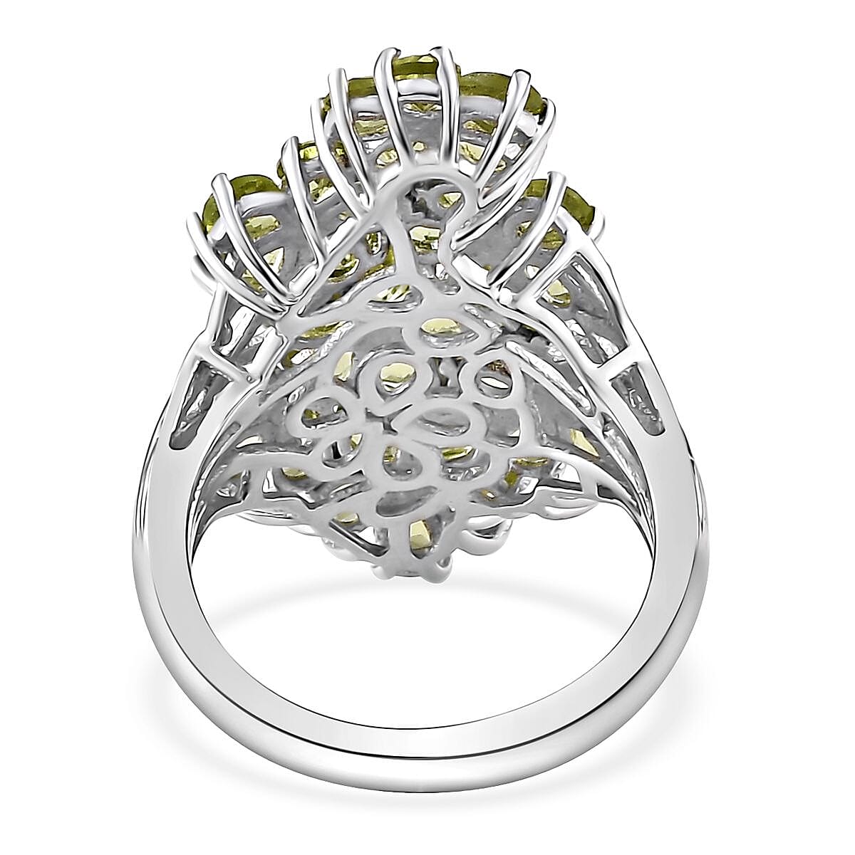 Peridot Floral Ring in Platinum Over Sterling Silver (Size 10.0) 5.25 ctw