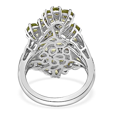 Peridot Floral Ring in Platinum Over Sterling Silver (Size 10.0) 5.25 ctw