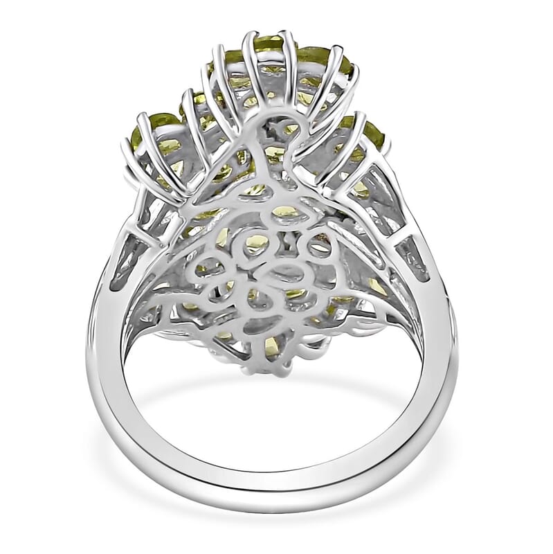 Peridot Floral Ring in Platinum Over Sterling Silver (Size 10.0) 5.25 ctw