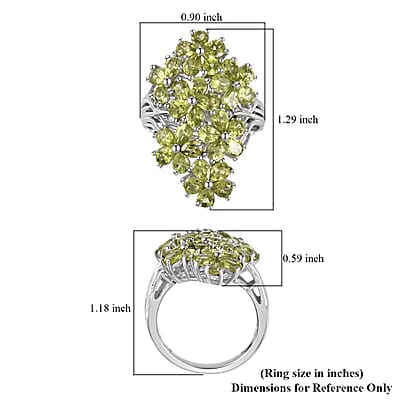 Peridot Floral Ring in Platinum Over Sterling Silver (Size 10.0) 5.25 ctw
