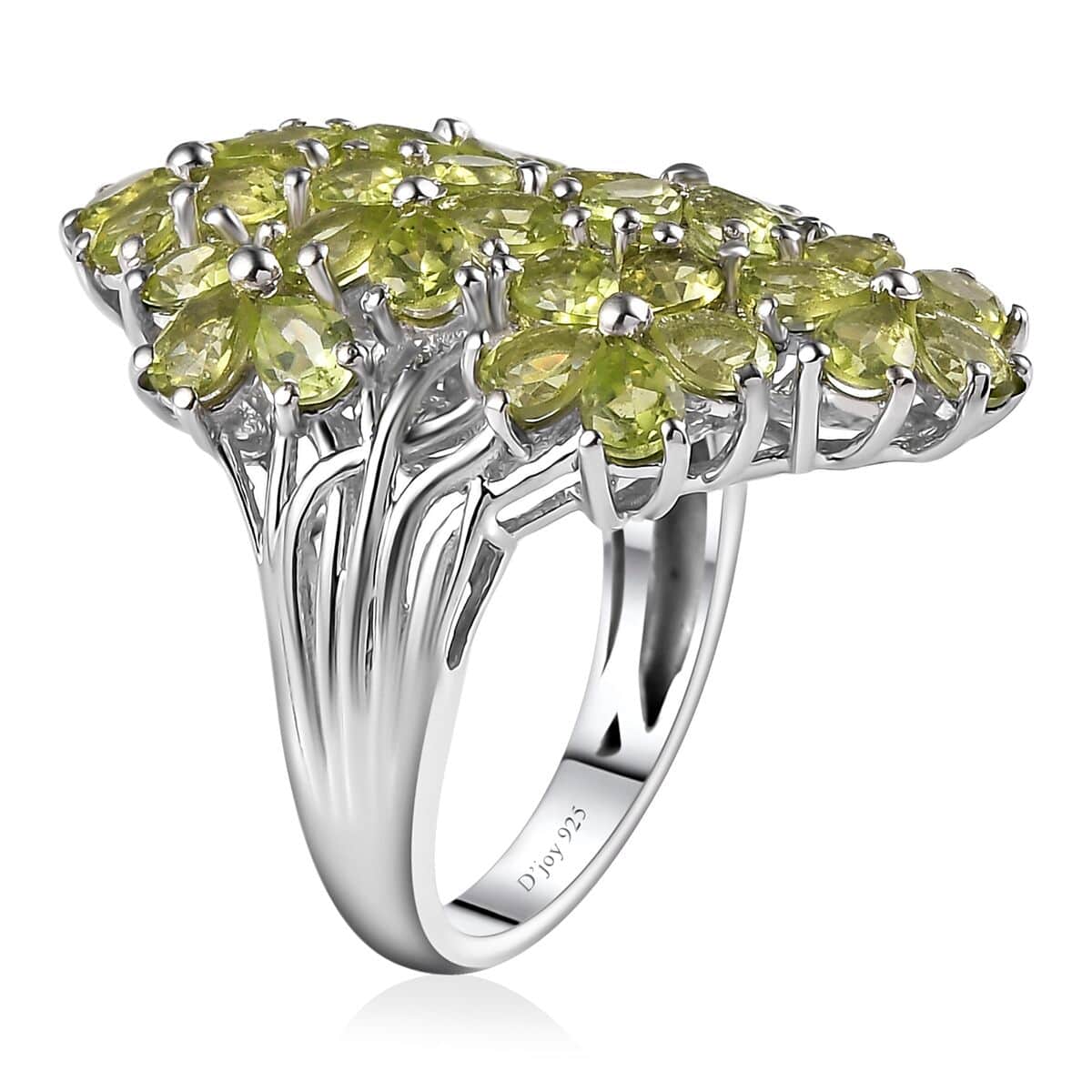 Peridot Floral Ring in Platinum Over Sterling Silver (Size 8.0) 5.25 ctw image number 3