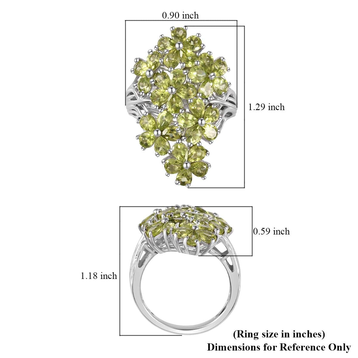 Peridot Floral Ring in Platinum Over Sterling Silver (Size 9.0) 5.25 ctw image number 5