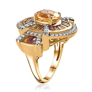 GP Royal Art Deco Collection Premium Brazilian Citrine and Multi Gemstone Ring in Vermeil Yellow Gold Over Sterling Silver (Size 10.0) 4.00 ctw