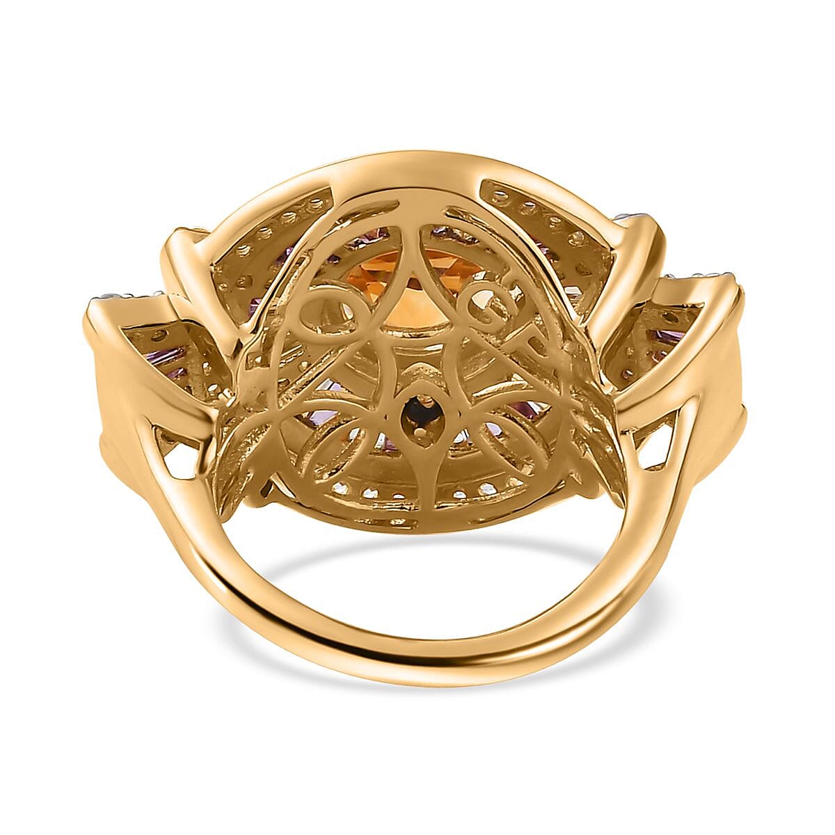 GP Royal Art Deco Collection Premium Brazilian Citrine and Multi Gemstone Ring in Vermeil Yellow Gold Over Sterling Silver (Size 10.0) 4.00 ctw