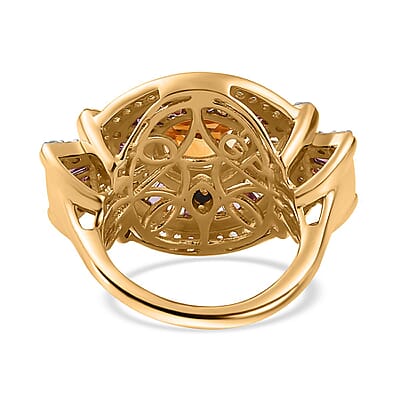 GP Royal Art Deco Collection Premium Brazilian Citrine and Multi Gemstone Ring in Vermeil Yellow Gold Over Sterling Silver (Size 10.0) 4.00 ctw