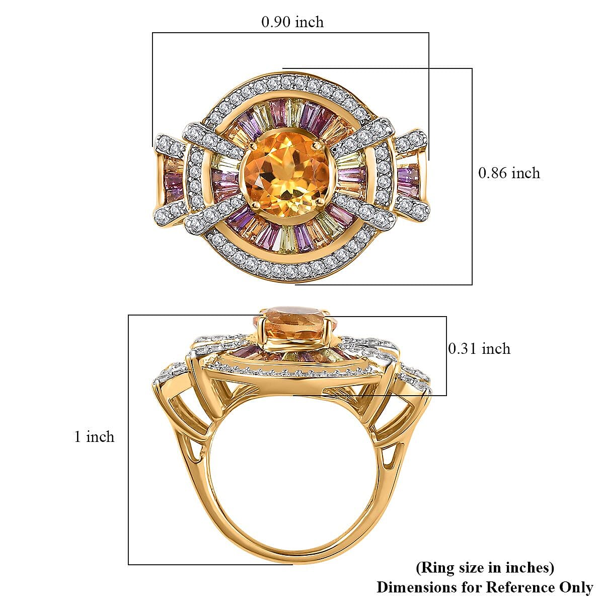 GP Royal Art Deco Collection Premium Brazilian Citrine and Multi Gemstone Ring in Vermeil Yellow Gold Over Sterling Silver (Size 10.0) 4.00 ctw