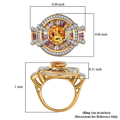 GP Royal Art Deco Collection Premium Brazilian Citrine and Multi Gemstone Ring in Vermeil Yellow Gold Over Sterling Silver (Size 10.0) 4.00 ctw