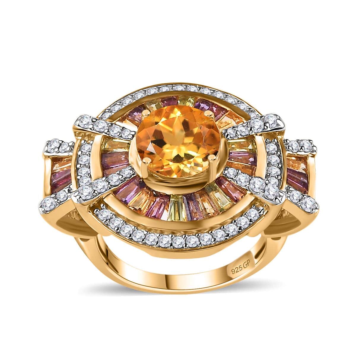 GP Royal Art Deco Collection Premium Brazilian Citrine and Multi Gemstone Ring in Vermeil Yellow Gold Over Sterling Silver (Size 5.0) 4.00 ctw image number 0
